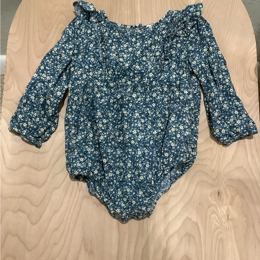 Floral Blue Long Sleeve Romper